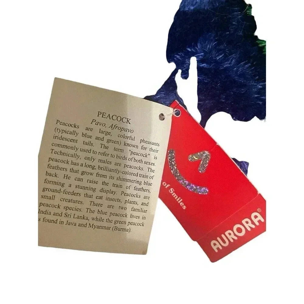 Aurora World Peacock Bird Plush Toy Stuffed Animal Blue 11
